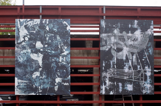 Tv av Martin Formgrens 16 verk som nu hnger p parkeringshuset Snipans fasad.